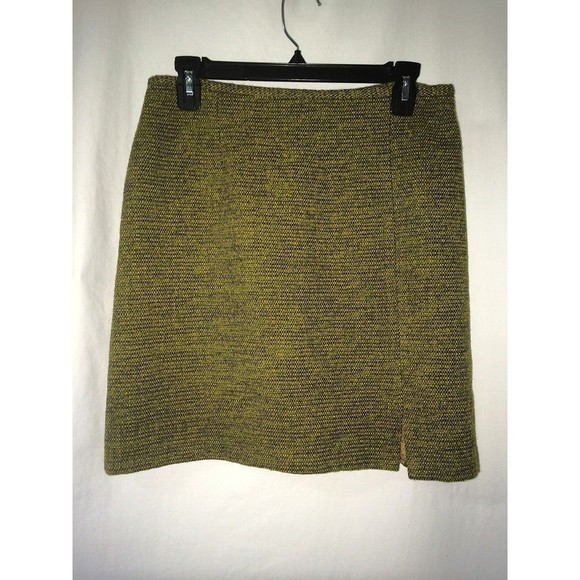 Helena Sorel Women's Skirt Green And Gold Tweed Wool Blend Skirt Size 8 / 42 EU - Picture 1 of 5